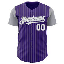 Load image into Gallery viewer, Custom Purple Gray Pinstripe White Authentic Two Tone Baseball Jersey