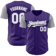 Load image into Gallery viewer, Custom Purple Gray Pinstripe White Authentic Two Tone Baseball Jersey