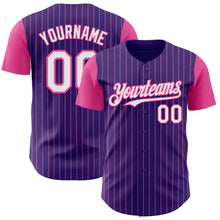 Load image into Gallery viewer, Custom Purple Pink Pinstripe White Authentic Two Tone Baseball Jersey