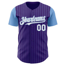 Load image into Gallery viewer, Custom Purple Light Blue Pinstripe White Authentic Two Tone Baseball Jersey
