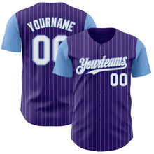 Load image into Gallery viewer, Custom Purple Light Blue Pinstripe White Authentic Two Tone Baseball Jersey