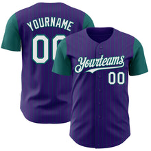 Laden Sie das Bild in den Galerie-Viewer, Custom Purple Teal Pinstripe White Authentic Two Tone Baseball Jersey