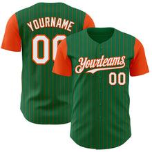 Load image into Gallery viewer, Custom Kelly Green Orange Pinstripe White Authentic Two Tone Baseball Jersey