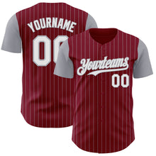 Загрузить изображение в средство просмотра галереи, Custom Crimson Gray Pinstripe White Authentic Two Tone Baseball Jersey