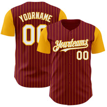 Load image into Gallery viewer, Custom Crimson Gold Pinstripe White Authentic Two Tone Baseball Jersey