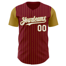 Load image into Gallery viewer, Custom Crimson Old Gold Pinstripe White Authentic Two Tone Baseball Jersey