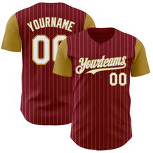 Load image into Gallery viewer, Custom Crimson Old Gold Pinstripe White Authentic Two Tone Baseball Jersey