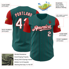 Load image into Gallery viewer, Custom Teal Red Pinstripe White Authentic Two Tone Baseball Jersey