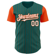 Load image into Gallery viewer, Custom Teal Orange Pinstripe White Authentic Two Tone Baseball Jersey
