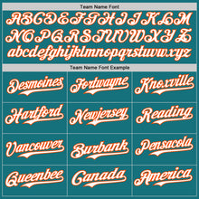 Load image into Gallery viewer, Custom Teal Orange Pinstripe White Authentic Two Tone Baseball Jersey