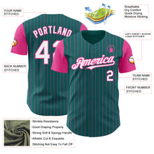 Load image into Gallery viewer, Custom Teal Pink Pinstripe White Authentic Two Tone Baseball Jersey