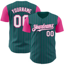 Load image into Gallery viewer, Custom Teal Pink Pinstripe White Authentic Two Tone Baseball Jersey