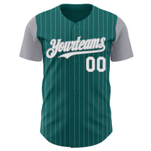 Load image into Gallery viewer, Custom Teal Gray Pinstripe White Authentic Two Tone Baseball Jersey