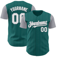 Load image into Gallery viewer, Custom Teal Gray Pinstripe White Authentic Two Tone Baseball Jersey