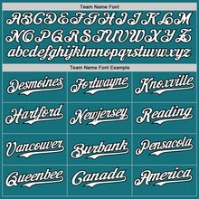 Load image into Gallery viewer, Custom Teal Black Pinstripe White Authentic Two Tone Baseball Jersey