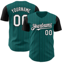 Load image into Gallery viewer, Custom Teal Black Pinstripe White Authentic Two Tone Baseball Jersey