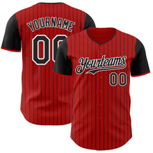 Laden Sie das Bild in den Galerie-Viewer, Custom Red Black Pinstripe White Authentic Two Tone Baseball Jersey