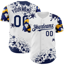 Загрузить изображение в средство просмотра галереи, Custom White Navy-Yellow Splatter Camo Two Tone Authentic Baseball Jersey