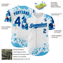 Load image into Gallery viewer, Custom White Royal-Sky Blue Splatter Camo Two Tone Authentic Baseball Jersey