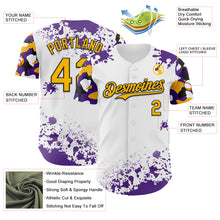 Load image into Gallery viewer, Custom White Gold Black-Purple Splatter Camo Two Tone Authentic Baseball Jersey