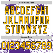 Load image into Gallery viewer, Custom White Gold Black-Purple Splatter Camo Two Tone Authentic Baseball Jersey