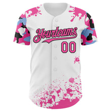 Load image into Gallery viewer, Custom White Pink Black-Blue Splatter Camo Two Tone Authentic Baseball Jersey
