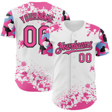 Load image into Gallery viewer, Custom White Pink Black-Blue Splatter Camo Two Tone Authentic Baseball Jersey