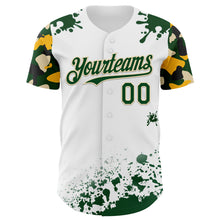Load image into Gallery viewer, Custom White Green Cream-Yellow Splatter Camo Two Tone Authentic Baseball Jersey