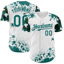 Load image into Gallery viewer, Custom White Teal-Black Splatter Camo Two Tone Authentic Baseball Jersey
