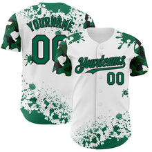 Загрузить изображение в средство просмотра галереи, Custom White Kelly Green-Black Splatter Camo Two Tone Authentic Baseball Jersey