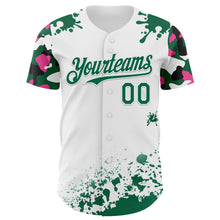 Load image into Gallery viewer, Custom White Kelly Green Pink-Black Splatter Camo Two Tone Authentic Baseball Jersey
