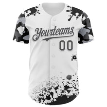Load image into Gallery viewer, Custom White Steel Gray-Black Splatter Camo Two Tone Authentic Baseball Jersey