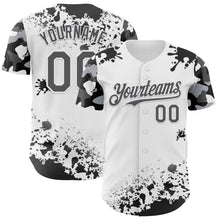 Load image into Gallery viewer, Custom White Steel Gray-Black Splatter Camo Two Tone Authentic Baseball Jersey