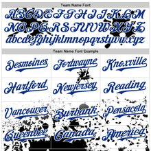 Load image into Gallery viewer, Custom White Royal-Black Splatter Camo Two Tone Authentic Baseball Jersey