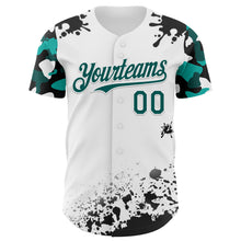 Load image into Gallery viewer, Custom White Midnight Green-Black Splatter Camo Two Tone Authentic Baseball Jersey