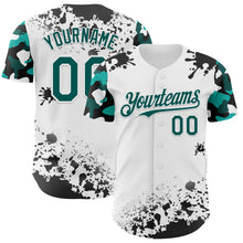 Load image into Gallery viewer, Custom White Midnight Green-Black Splatter Camo Two Tone Authentic Baseball Jersey