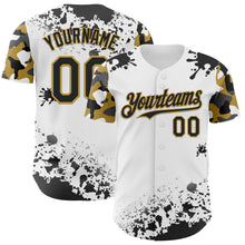 Load image into Gallery viewer, Custom White Black-Old Gold Splatter Camo Two Tone Authentic Baseball Jersey