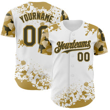 Load image into Gallery viewer, Custom White Olive-Old Gold Splatter Camo Two Tone Authentic Baseball Jersey