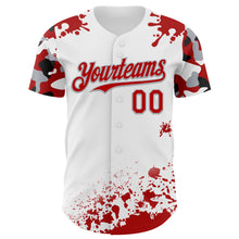 Load image into Gallery viewer, Custom White Red Gray-Black Splatter Camo Two Tone Authentic Baseball Jersey