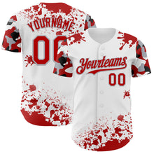 Load image into Gallery viewer, Custom White Red Gray-Black Splatter Camo Two Tone Authentic Baseball Jersey