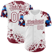 Load image into Gallery viewer, Custom White Crimson-Blue Splatter Camo Two Tone Authentic Baseball Jersey