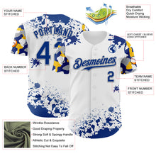 Laden Sie das Bild in den Galerie-Viewer, Custom White Royal Gray-Yellow Splatter Camo Two Tone Authentic Baseball Jersey