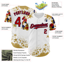 Load image into Gallery viewer, Custom White Red Navy-Old Gold Splatter Camo Two Tone Authentic Baseball Jersey