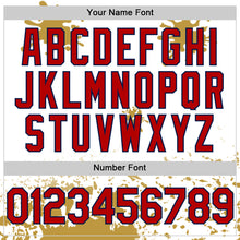 Load image into Gallery viewer, Custom White Red Navy-Old Gold Splatter Camo Two Tone Authentic Baseball Jersey