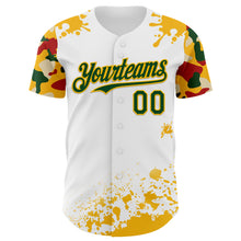 Load image into Gallery viewer, Custom White Green Gold-Red Splatter Camo Two Tone Authentic Baseball Jersey