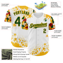Load image into Gallery viewer, Custom White Green Gold-Red Splatter Camo Two Tone Authentic Baseball Jersey