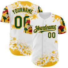 Load image into Gallery viewer, Custom White Green Gold-Red Splatter Camo Two Tone Authentic Baseball Jersey