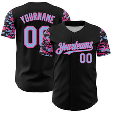 Load image into Gallery viewer, Custom Black Light Blue-Pink Digital Camo Two Tone Authentic Baseball Jersey
