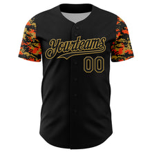 Загрузить изображение в средство просмотра галереи, Custom Black Old Gold-Orange Digital Camo Two Tone Authentic Baseball Jersey