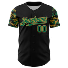 Load image into Gallery viewer, Custom Black Kelly Green-Old Gold Digital Camo Two Tone Authentic Baseball Jersey